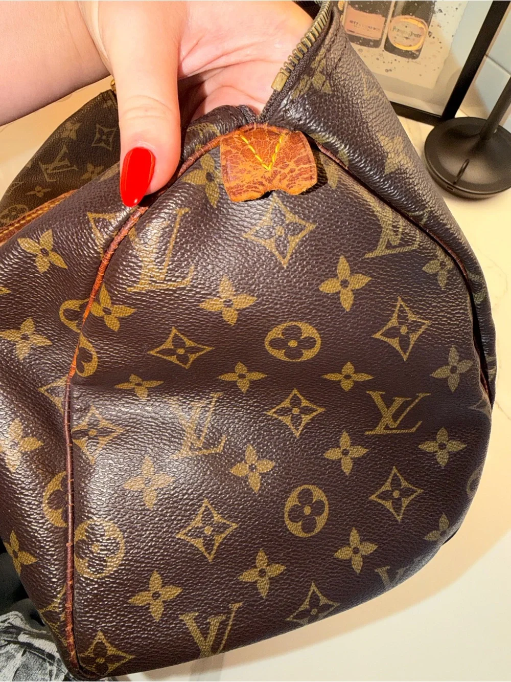 Louis Vuitton Brown Monogram Speedy with Tan Handles
